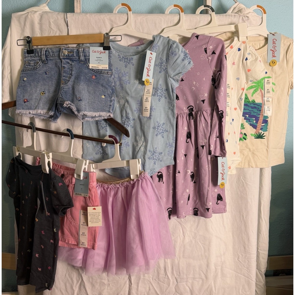 Cat And Jack Girls Casual Shorts Dress Shirt Skirt Bundle Size 5T New With Tags